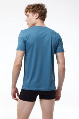 Erkek Mavi Basic V Yaka İnce Modal Yaz Serinliği Tshirt 085