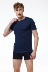 Malabadi Erkek Lacivert Basic Yuvarlak Yaka İnce Modal Yaz Serinliği Tshirt 084