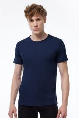 Malabadi Erkek Lacivert Basic Yuvarlak Yaka İnce Modal Yaz Serinliği Tshirt 084