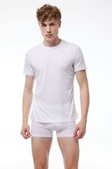 Malabadi Erkek Beyaz Basic Yuvarlak Yaka İnce Modal Yaz Serinliği Tshirt 084
