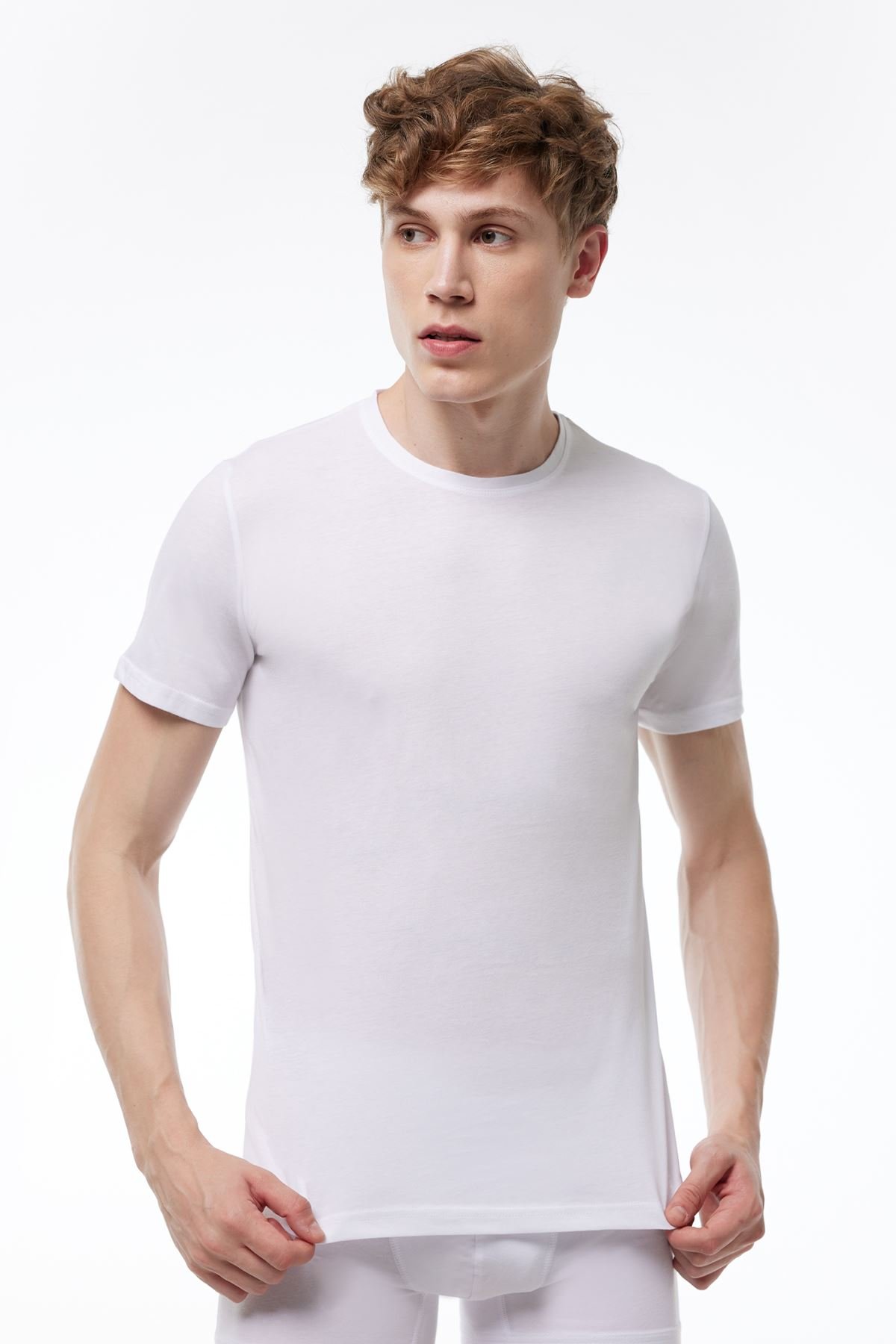Malabadi Erkek Beyaz Basic Yuvarlak Yaka İnce Modal Yaz Serinliği Tshirt 084