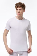 Malabadi Erkek Beyaz Basic Yuvarlak Yaka İnce Modal Yaz Serinliği Tshirt 084
