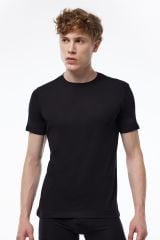 Malabadi Erkek Siyah Basic Yuvarlak Yaka İnce Modal Yaz Serinliği Tshirt 084