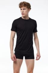Malabadi Erkek Siyah Basic Yuvarlak Yaka İnce Modal Yaz Serinliği Tshirt 084