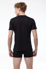 Malabadi Erkek Siyah Basic Yuvarlak Yaka İnce Modal Yaz Serinliği Tshirt 084