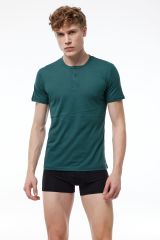Erkek Yeşil Düğmeli Yaka İnce Modal Yaz Serinliği T-Shirt 083
