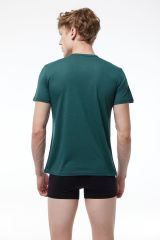 Erkek Yeşil Düğmeli Yaka İnce Modal Yaz Serinliği T-Shirt 083
