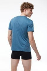 Erkek Mavi Düğmeli Yaka İnce Modal Yaz Serinliği T-Shirt 083