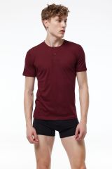 Erkek Bordo Düğmeli Yaka İnce Modal Yaz Serinliği T-Shirt 083