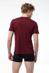 Erkek Bordo Düğmeli Yaka İnce Modal Yaz Serinliği T-Shirt 083