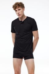 Erkek Siyah Düğmeli Yaka İnce Modal Yaz Serinliği T-Shirt 083