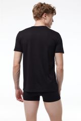 Erkek Siyah Düğmeli Yaka İnce Modal Yaz Serinliği T-Shirt 083