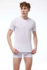 Erkek Beyaz Düğmeli Yaka İnce Modal Yaz Serinliği T-Shirt 083