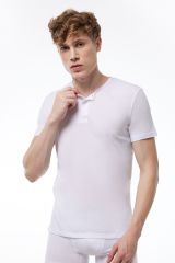 Erkek Beyaz Düğmeli Yaka İnce Modal Yaz Serinliği T-Shirt 083