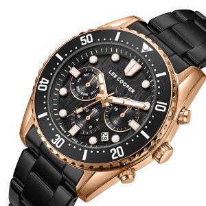 Lee Cooper LC08101.450 Siyah Kadranlı Rose Altın Çerçeveli Çelik Erkek Kol Saati