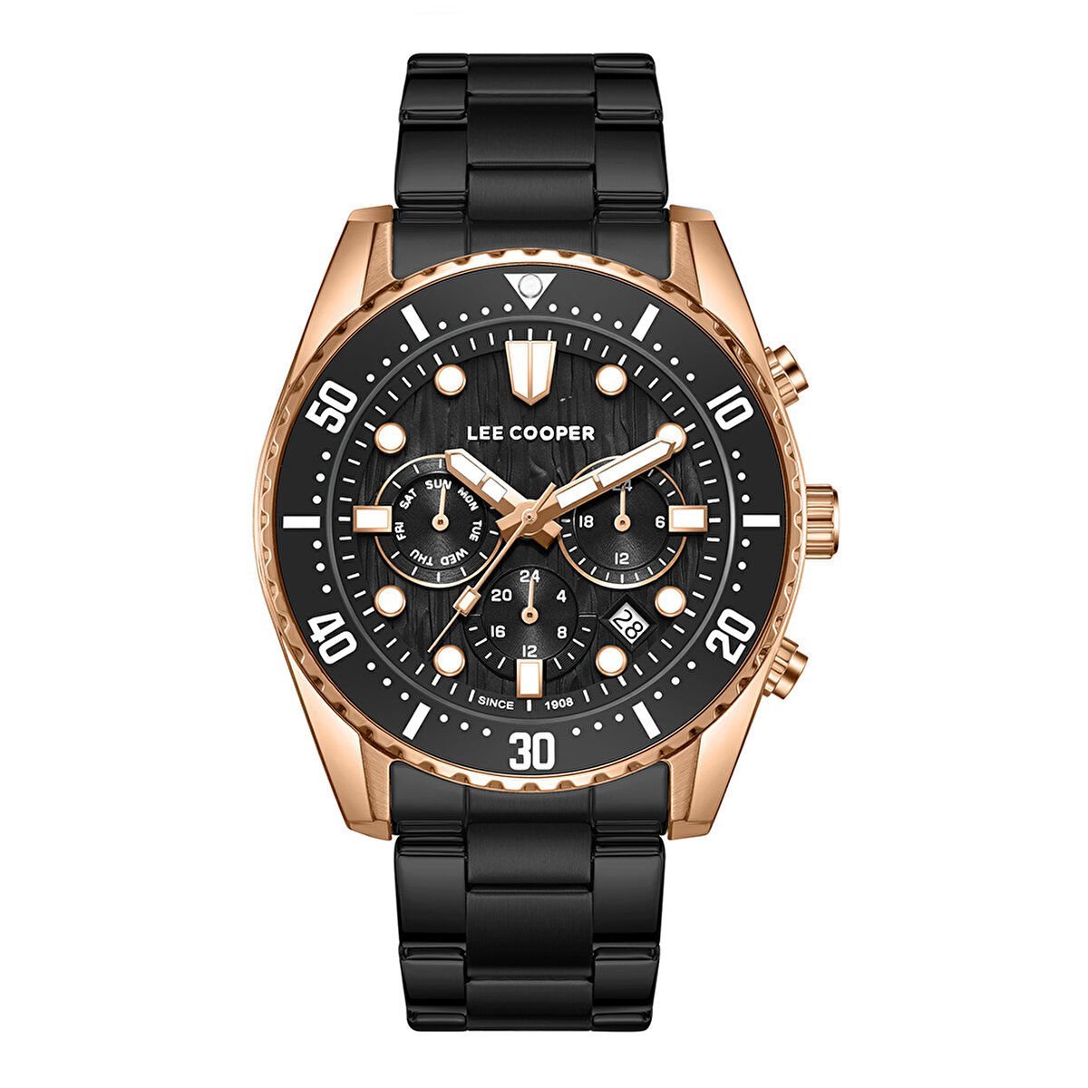 Lee Cooper LC08101.450 Siyah Kadranlı Rose Altın Çerçeveli Çelik Erkek Kol Saati