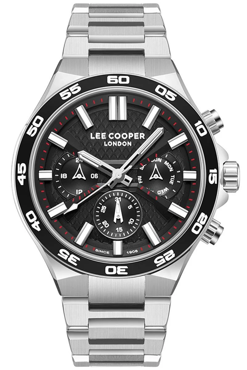 Lee Cooper LC08067.350 Erkek Kol Saati – Siyah Kadran, Kronograf Tasarım, Çelik Bilezik
