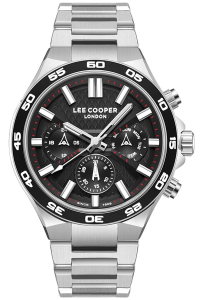 Lee Cooper LC08067.350 Erkek Kol Saati – Siyah Kadran, Kronograf Tasarım, Çelik Bilezik