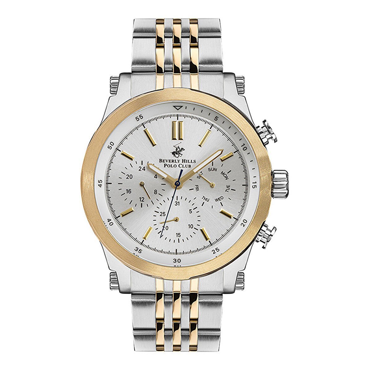 Beverly Hills Polo Club BP3142X.330 Erkek Kol Saati – Silver Gold Çelik Kasa ve Kordon, Multifonksiyon Quartz Mekanizma