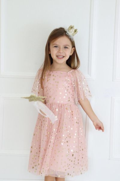 Mabel Yıldızlı Pudra Midi Kız Çocuk Elbise