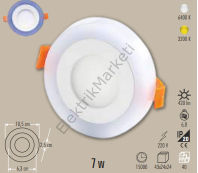 Cata CT-5150 7W 6500K Beyaz - Mavi Led Panel Armatür