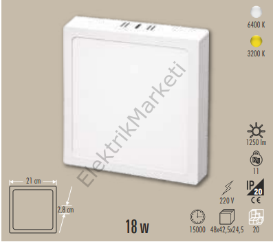 Cata CT-5234  18W Alüminyum Kasa Kare Sıva Üstü Led Armatür