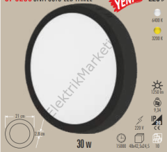 Cata CT-5238 6400K Beyaz 30W Siyah Kasa Sıva Üstü Yuvarlak Led Panel