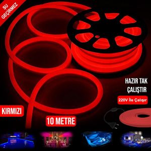 NEON HORTUM LED KIRMIZI SU GEÇİRMEZ 220V 10MT TAK KULLAN