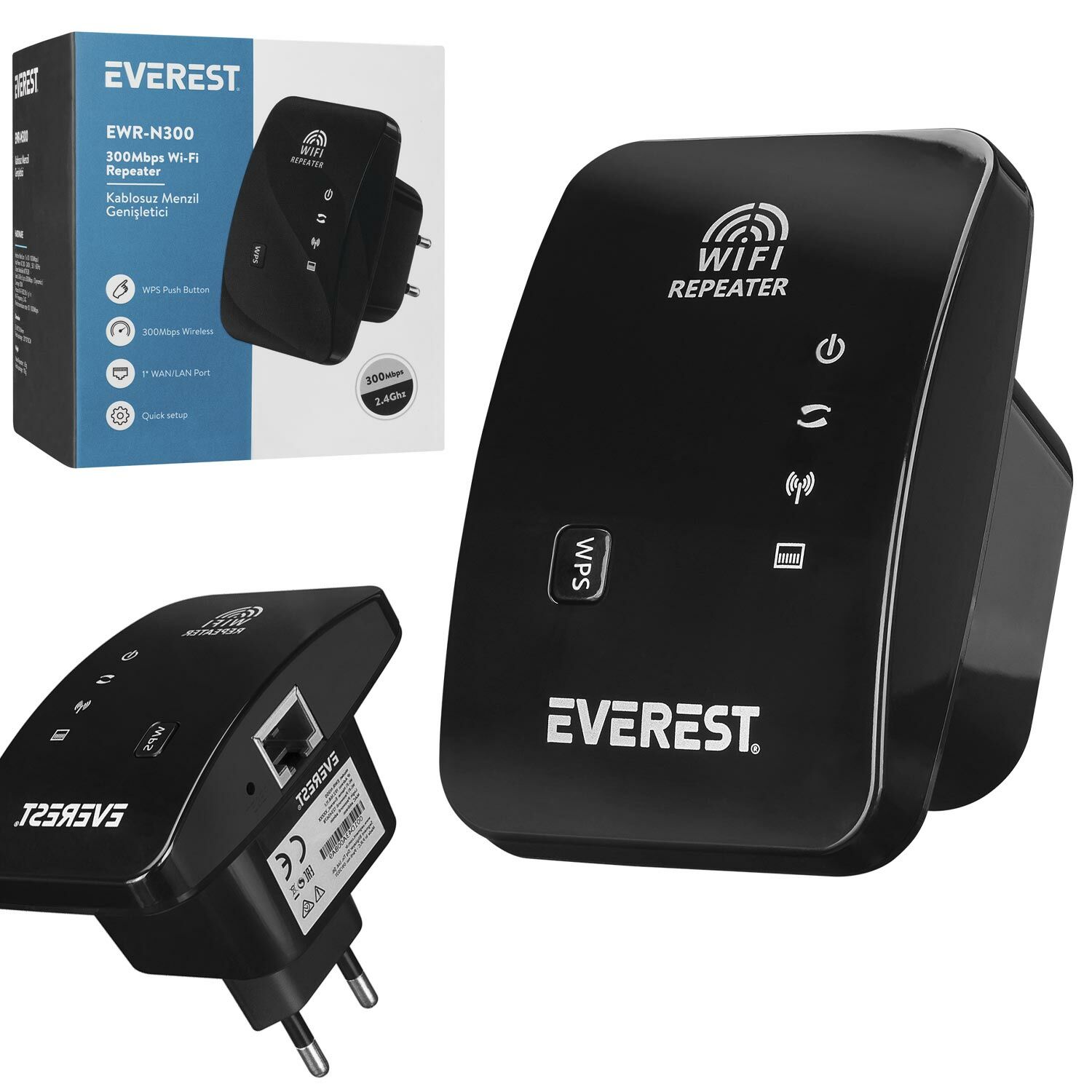 KABLOSUZ MENZİL GENİŞLETİCİ WIFI 300 MBPS REPEATER EVEREST EWR-N300