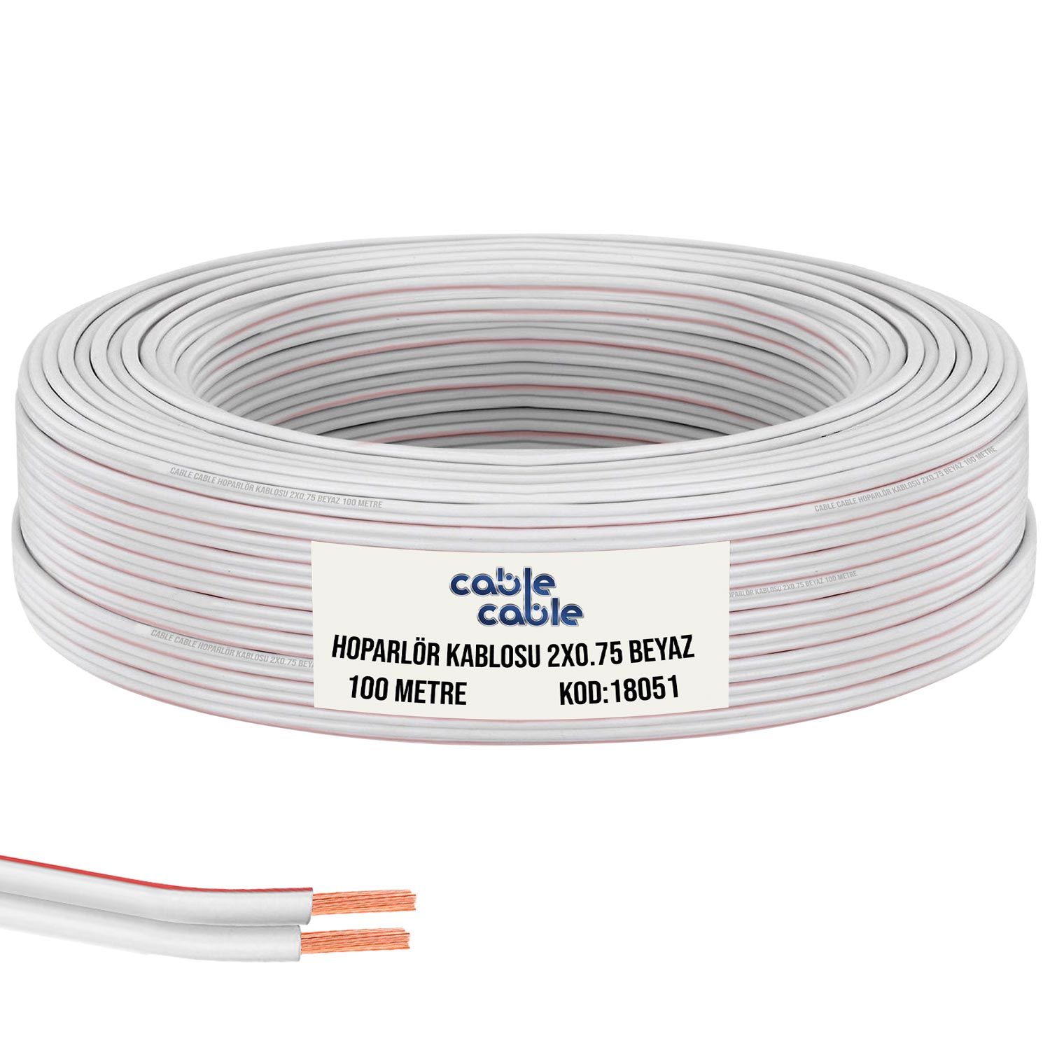 HOPARLÖR KABLOSU KORDON 2X0.75 BEYAZ 100MT CABLECABLE