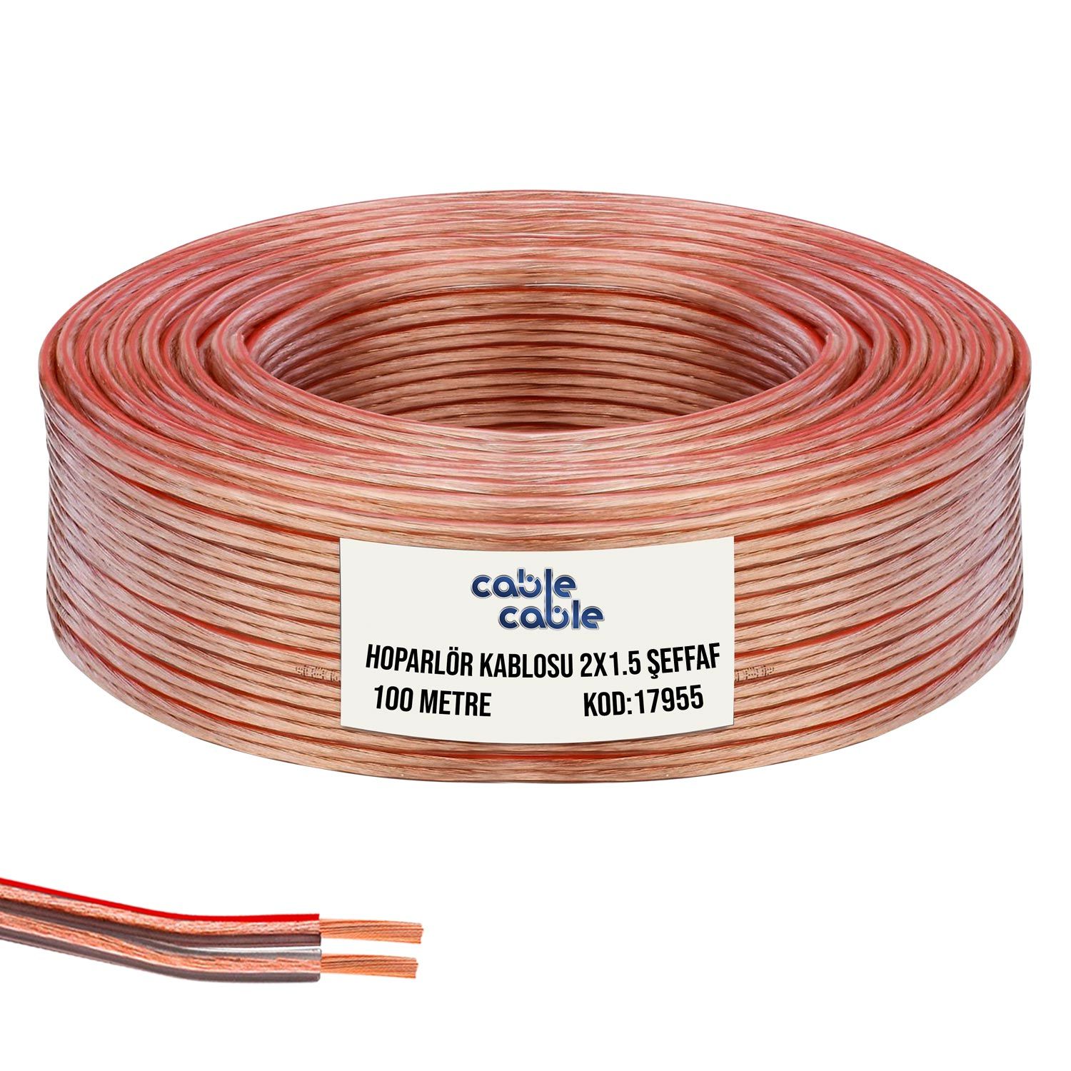 CABLECABLE Hoparlör Kablosu Kordon 2x1.5 Şeffaf 100 Metre