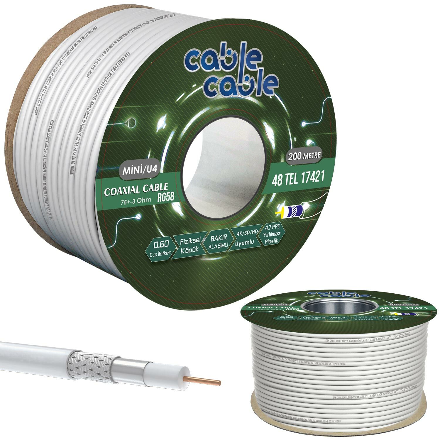 ANTEN KABLOSU RG58/U4 MİNİ 200MT CABLECABLE