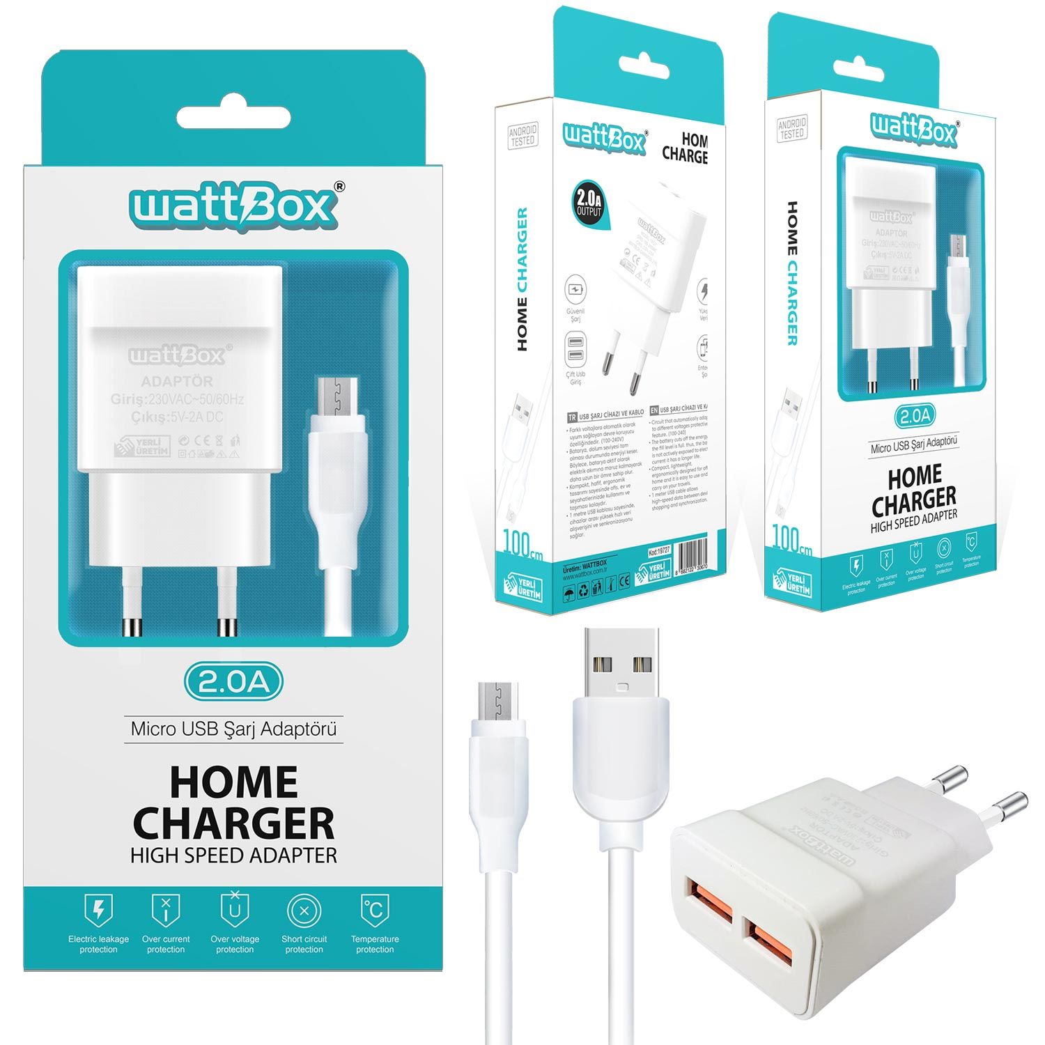 ŞARJ ADAPTÖR MICRO 2A BEYAZ 2XUSB WATTBOX