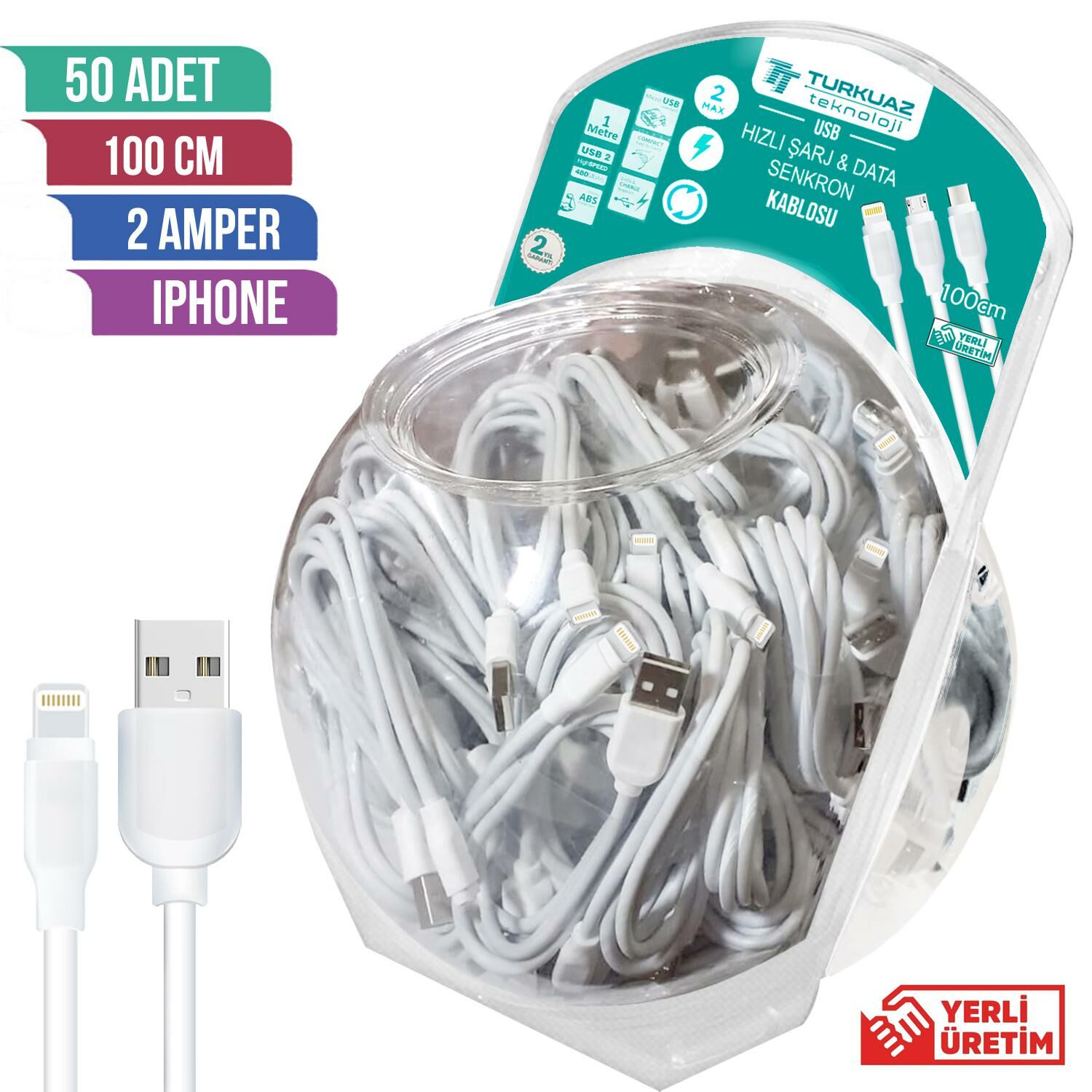 ŞARJ KABLO IPHONE APPLE 2A 1MT FANUS KUTULU (50 ADET)