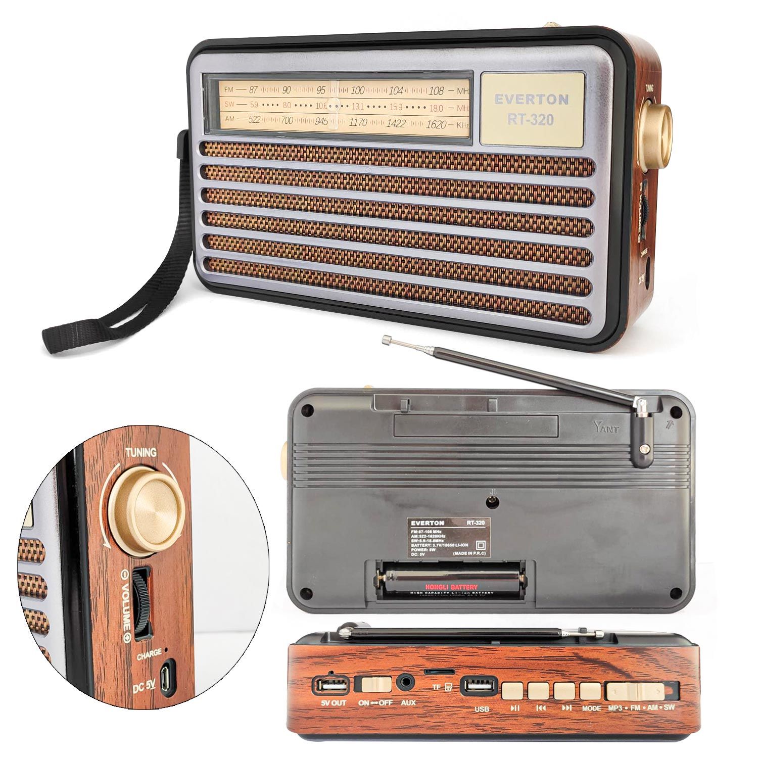 RADYO NOSTALJİ PİLLİ BT/USB/SD/AUX EVERTON RT-320BT
