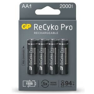 ŞARJLI PİL AA KALEM 2000MAH Nİ-MH SİYAH (4 ADET) GP RECYKO PRO