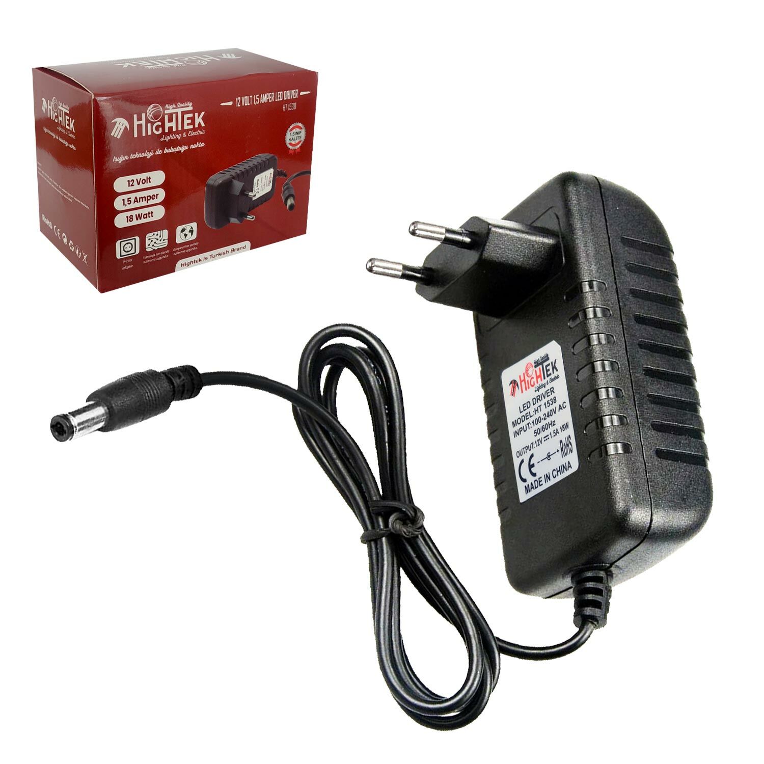 HIGHTEK HT-1538 Adaptör 12 Volt 1.5 Amper 5.5x2.5mm