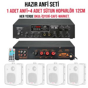 ANFİ (1 ADET) 100W+12CM SÜTUN HOPARLÖR (4 ADET) NWORK SMALL-100T SET