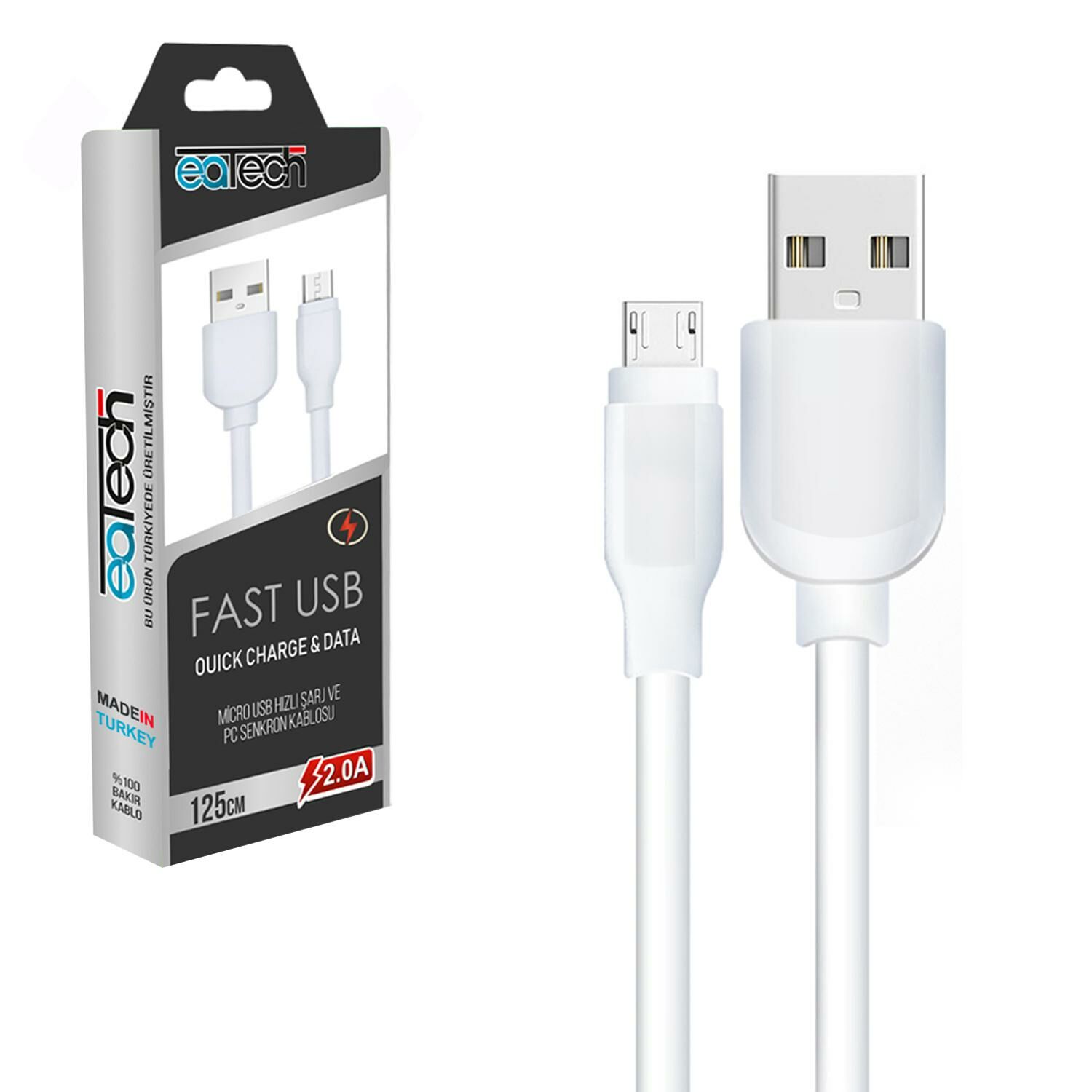 ŞARJ KABLO MICRO 2A BEYAZ 125CM EATECH