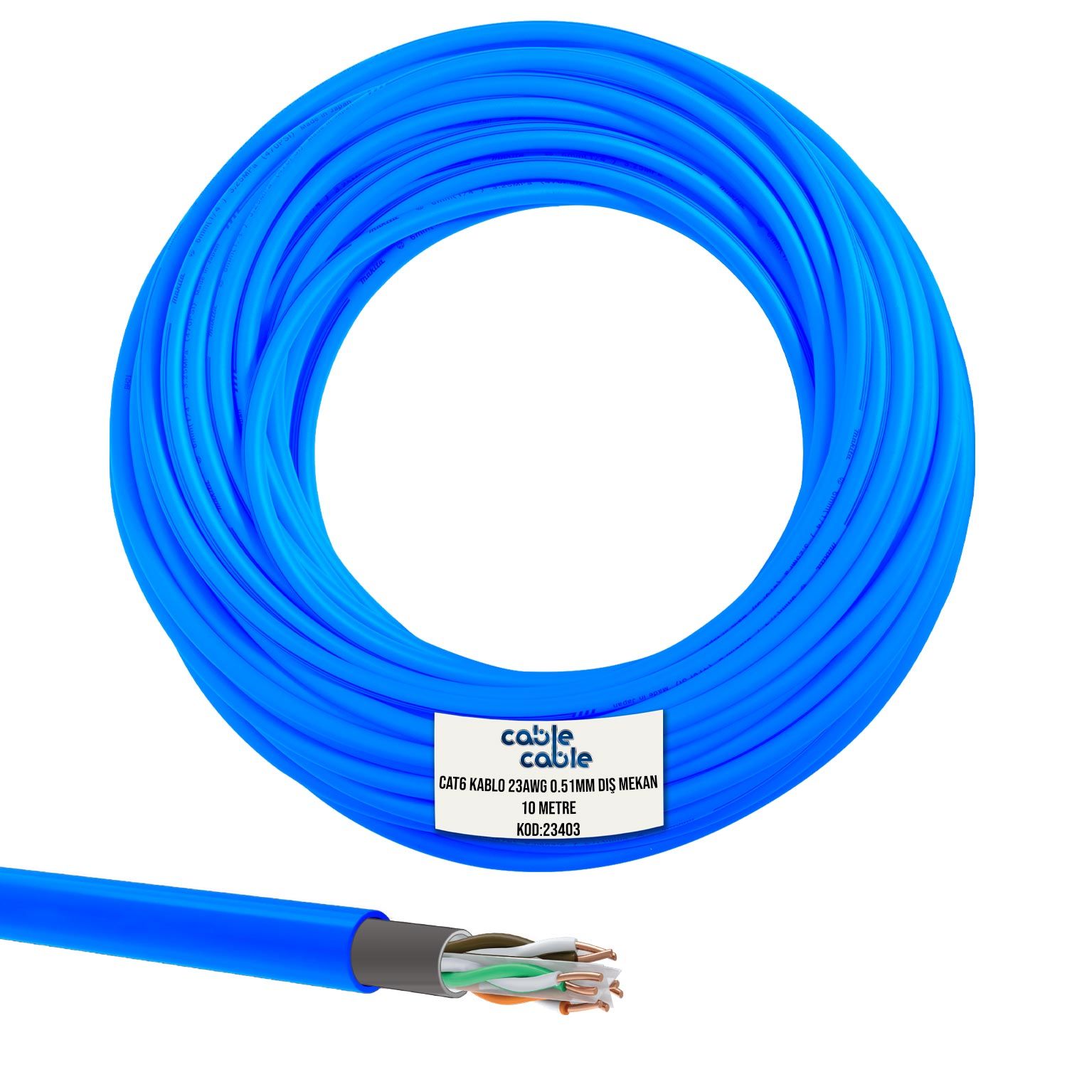 CAT6 KABLO DIŞ MEKAN 23AWG 0.51MM 10MT MAVİ CABLECABLE