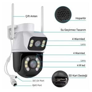 AVENİR AV-S307 Smart Güvenlik Kamerası 3mp 2 Kameralı Wi-Fi Ptz Renkli Gece Görüş Harekete Duyarlı