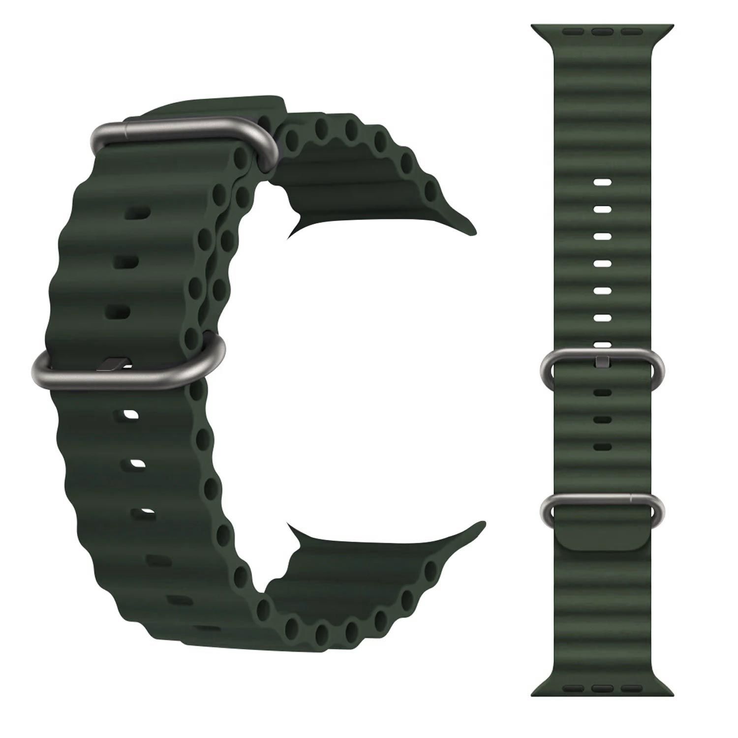 YENİ NESİL APPLE UYUMLU AKILLI SAAT KORDONU SİLİKON 42/49MM ASKERİ YEŞİL