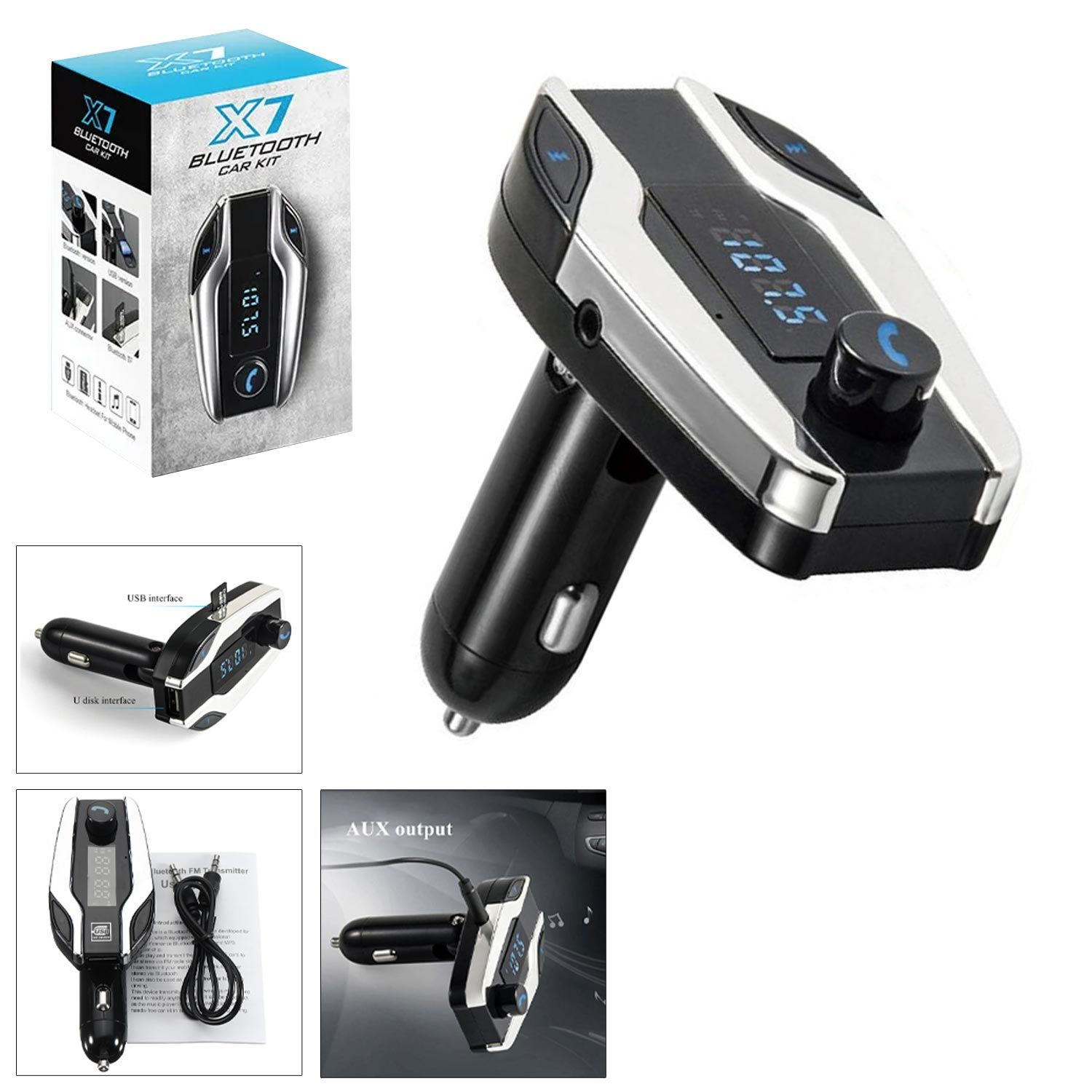 FM TRANSMITTER BLUETOOTH USB TF DİJİTAL EKRAN X-7
