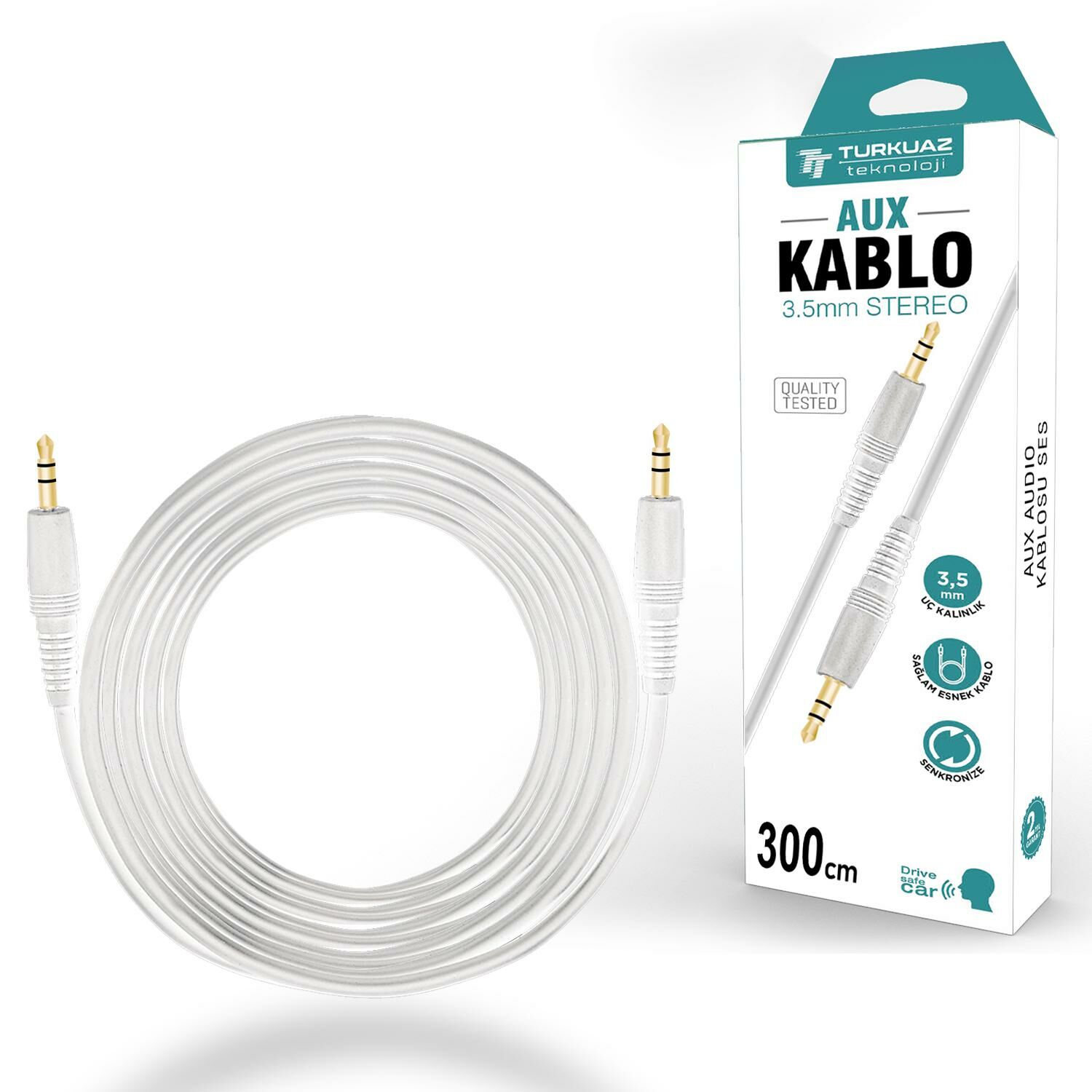 AUX KABLOSU GOLD 3.5MM BEYAZ 3MT TURKUAZ