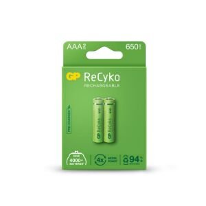 ŞARJLI PİL AAA İNCE 650MAH Nİ-MH (2 ADET) GP RECYKO