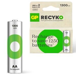 ŞARJLI PİL AA KALEM 1300MAH Nİ-MH (2 ADET) GP RECYKO GP130AAH