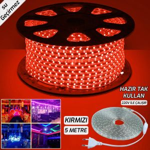 HORTUM LED KIRMIZI DIŞ MEKAN 3 ÇİP 220V 5MT TAK KULLAN