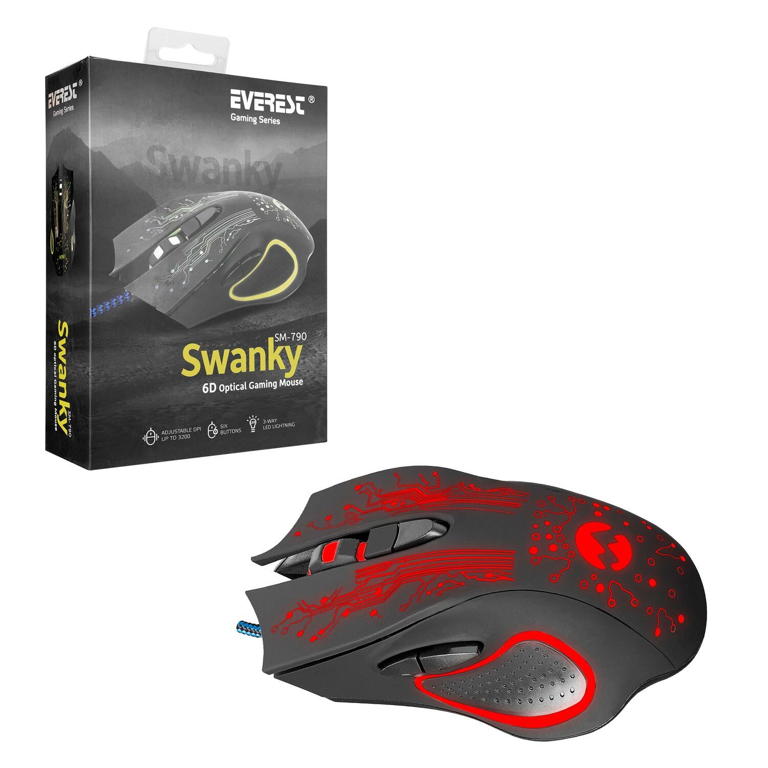 KABLOLU OYUNCU MOUSE 3200DPI LEDLİ EVEREST SM-790