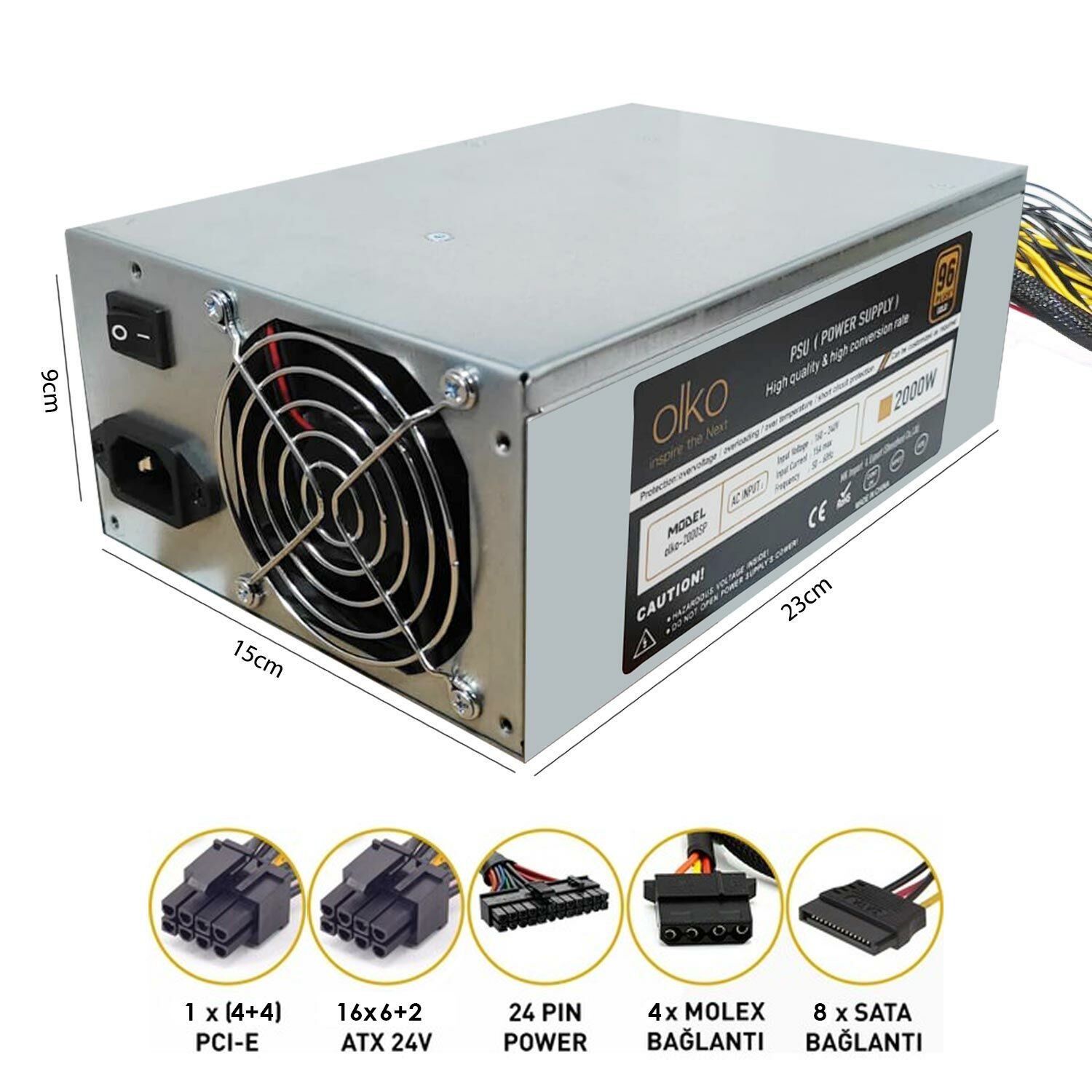 POWER SUPPLY 2000W 96 PLUS ÇOKLU 2 FANLI MİNİNG İÇİN OLKO SP-2000