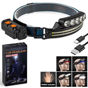 KAFA FENERİ LAMBASI COB LED MAVİ KIRMIZI ALARM IŞIKLI SENSÖRLÜ ŞARJLI GOLD ORION KM-214